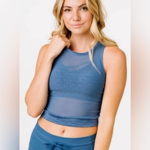 ZYIA Tops - Zyia Active Calm Blue Luxe Mesh Tank Top -Size Small